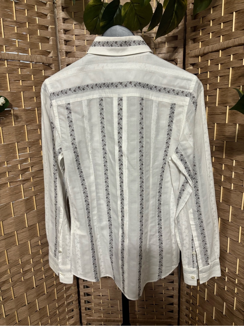 Vintage Dolce & Gabbana White and Gray Vertical Stripe Button-Down Blouse - Picture 5 of 7